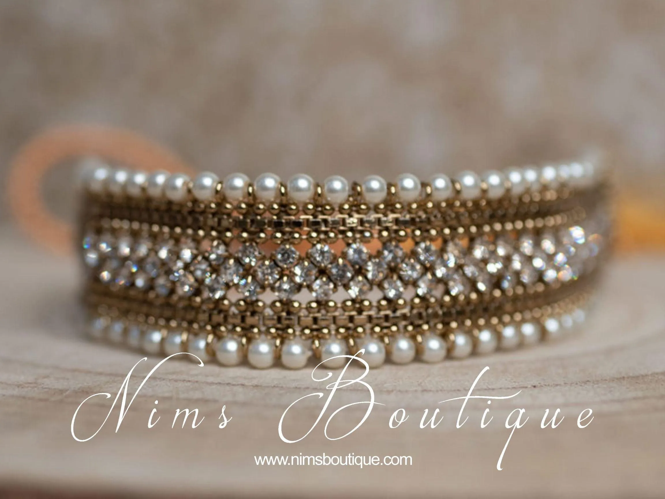 Celina Pearl & Antique Gold Choker with Clear Stone