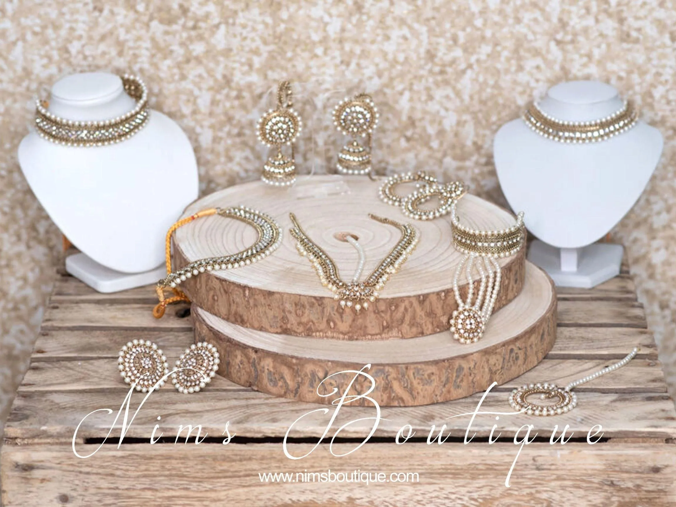Celina Pearl & Antique Gold Choker with Clear Stone