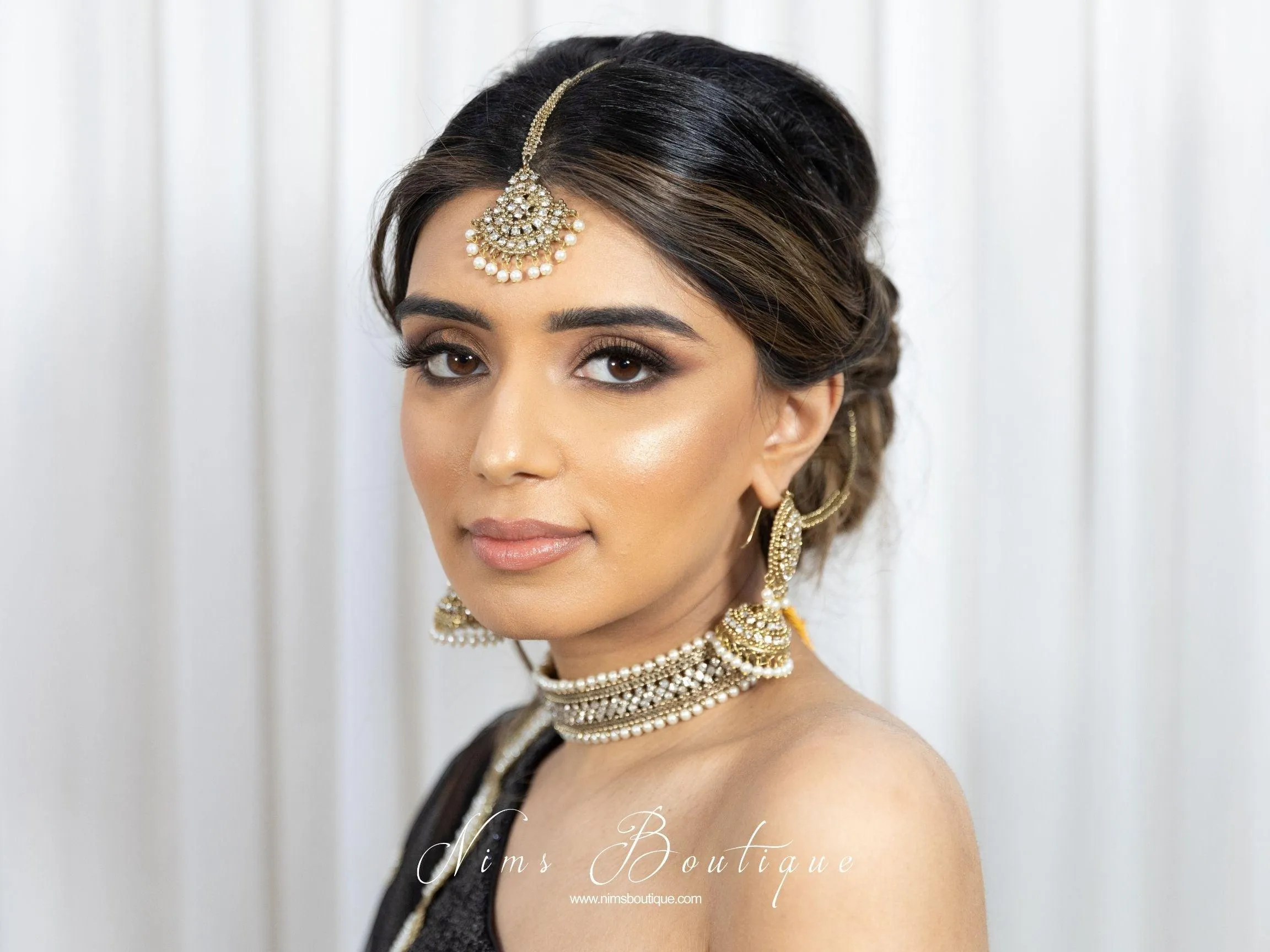 Celina Pearl & Antique Gold Choker with Clear Stone