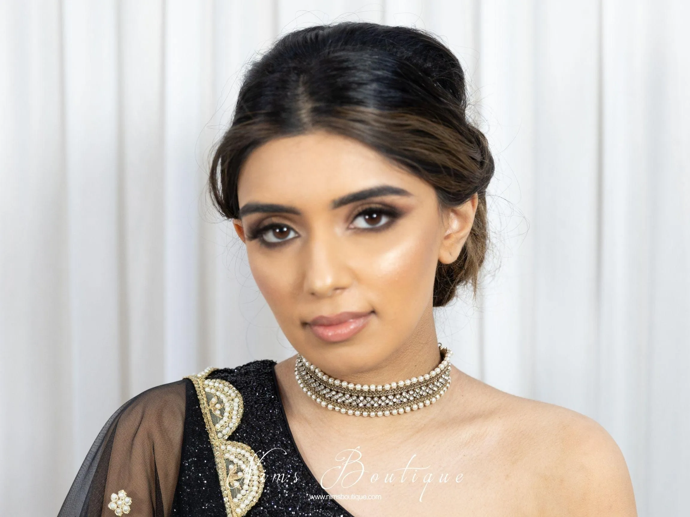 Celina Pearl & Antique Gold Choker with Clear Stone
