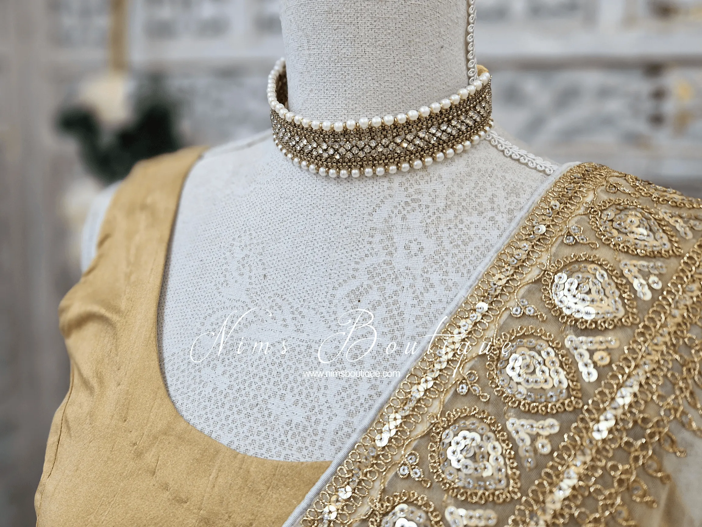 Celina Pearl & Antique Gold Choker with Clear Stone