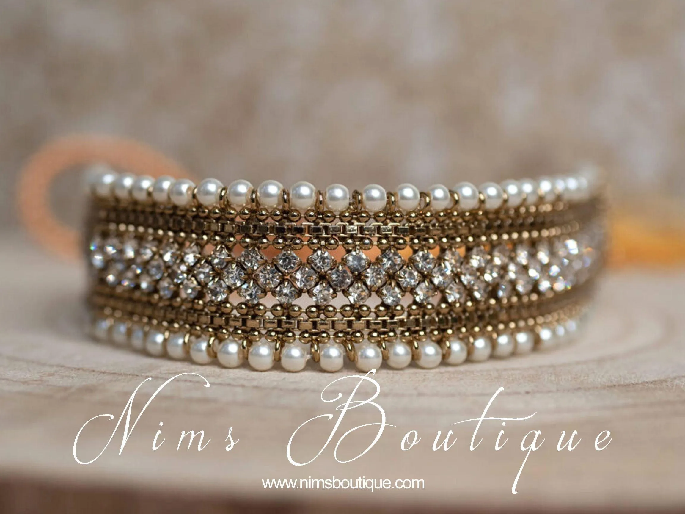 Celina Pearl & Antique Gold Choker with Clear Stone