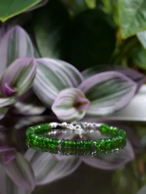 Chrome Diopside 3 - 4 mm Beaded Natural Gemstone Sterling Silver/14ct Gold Filled Bracelet, Genuine Top Grade Gift Jewelry, Women Fashion Jewellery