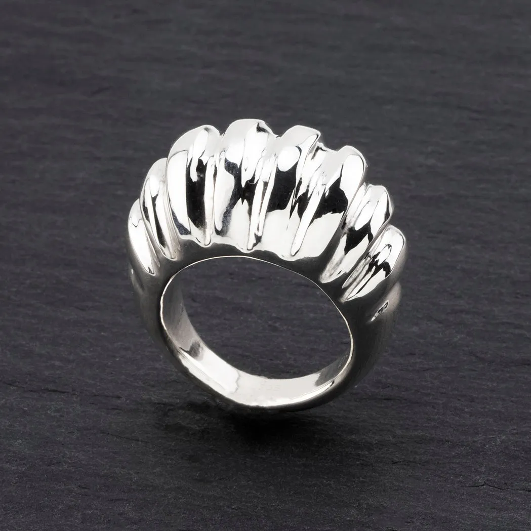 Chunky Silver Scalloped Dome Ring