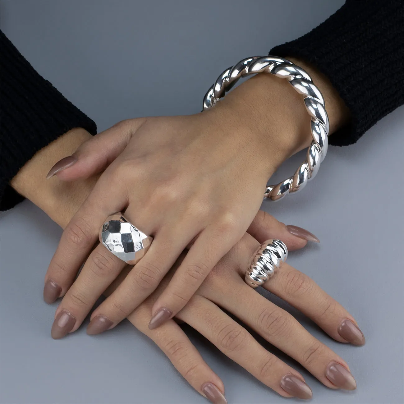 Chunky Silver Scalloped Dome Ring