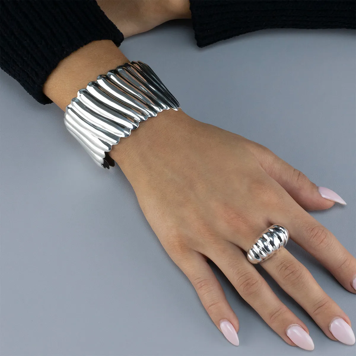 Chunky Silver Scalloped Dome Ring
