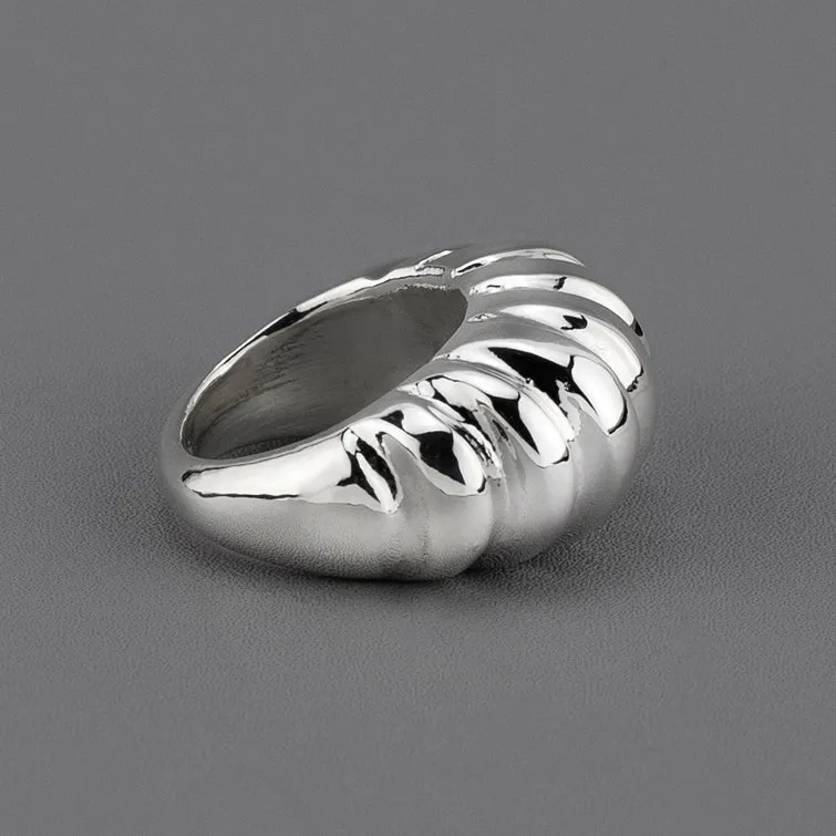 Chunky Silver Scalloped Dome Ring