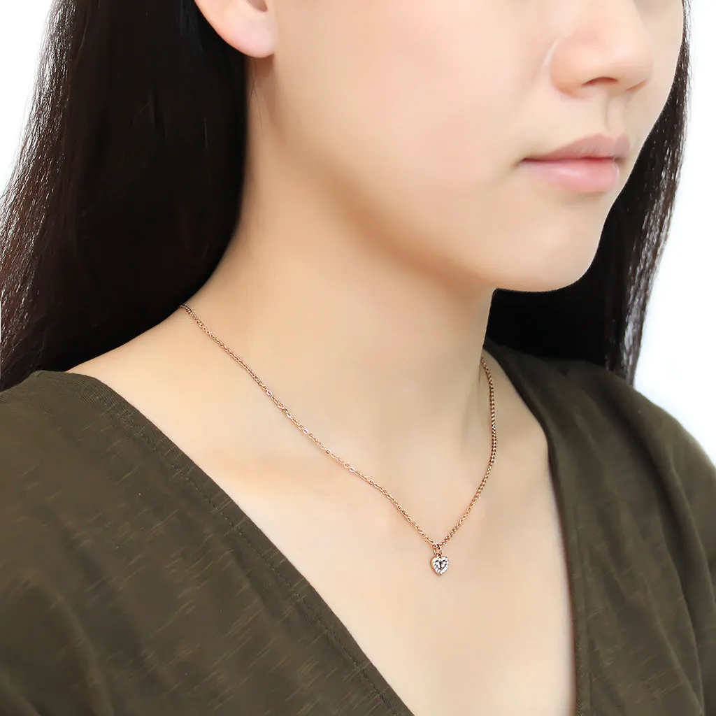 CJ086 Wholesale Women's Stainless Steel IP Rose Gold AAA Grade CZ Clear Lock Heart Chain Pendant