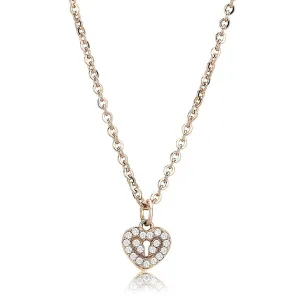 CJ086 Wholesale Women's Stainless Steel IP Rose Gold AAA Grade CZ Clear Lock Heart Chain Pendant