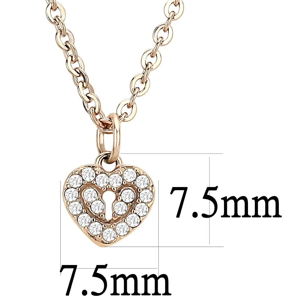 CJ086 Wholesale Women's Stainless Steel IP Rose Gold AAA Grade CZ Clear Lock Heart Chain Pendant