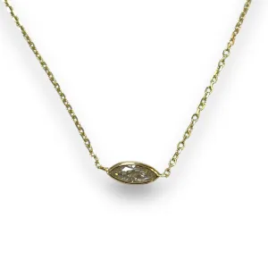 Classic 14K Yellow Gold 0.55ct Marquise Natural Diamond Bezeled Necklace
