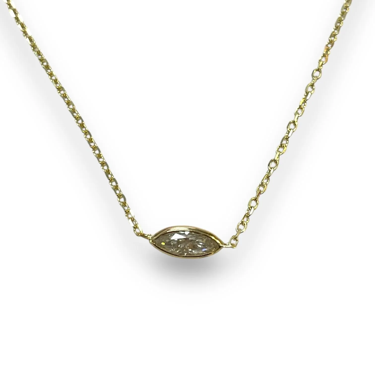 Classic 14K Yellow Gold 0.55ct Marquise Natural Diamond Bezeled Necklace
