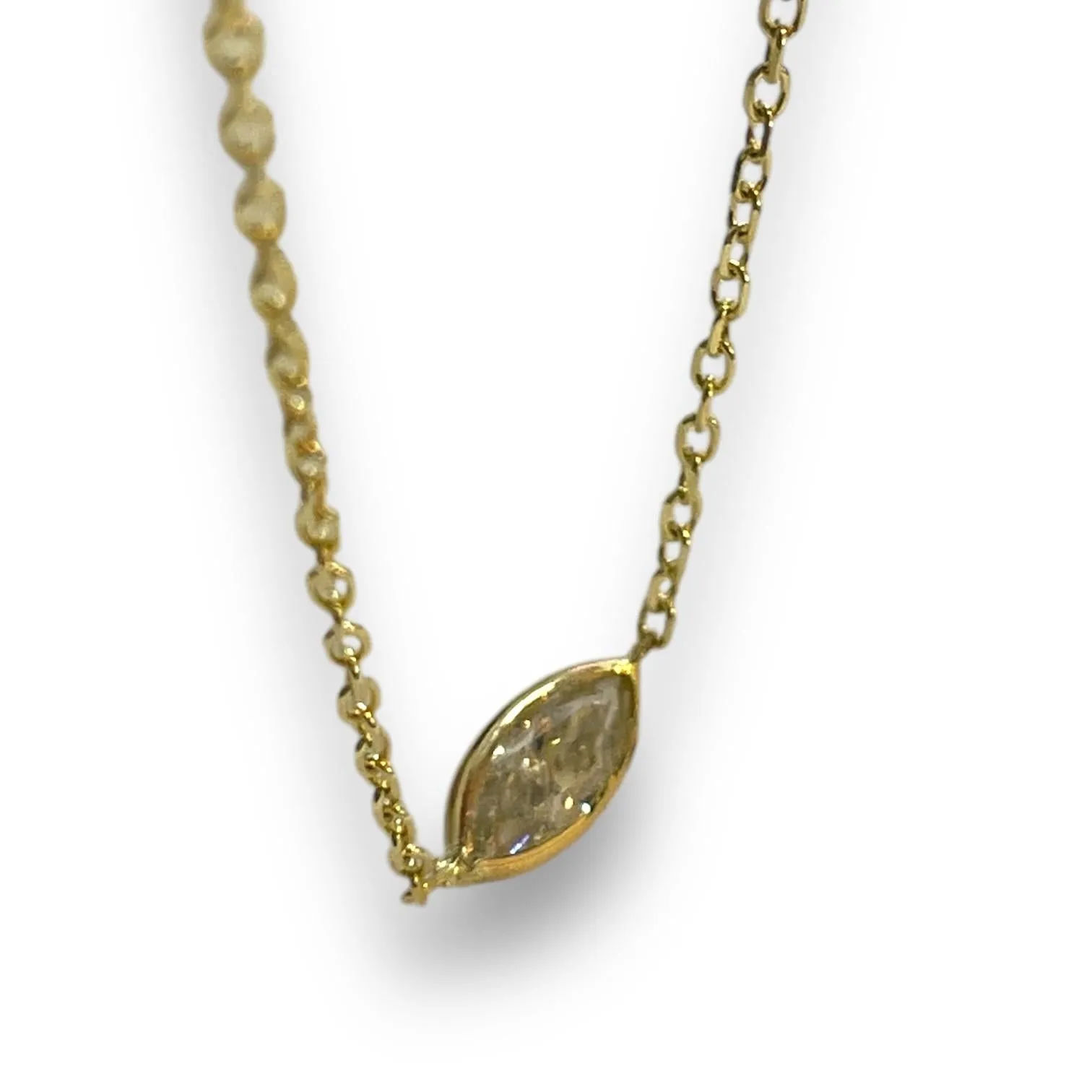 Classic 14K Yellow Gold 0.55ct Marquise Natural Diamond Bezeled Necklace