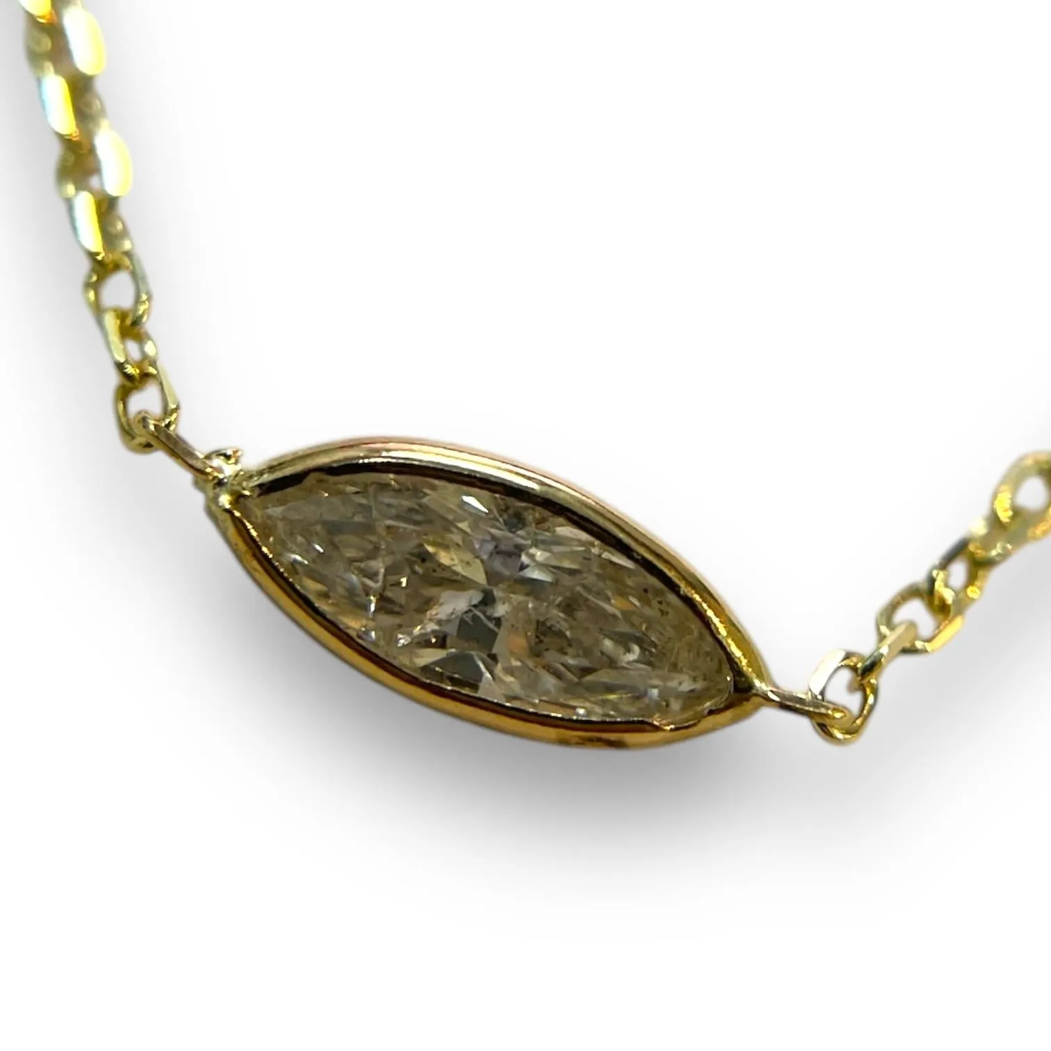 Classic 14K Yellow Gold 0.55ct Marquise Natural Diamond Bezeled Necklace