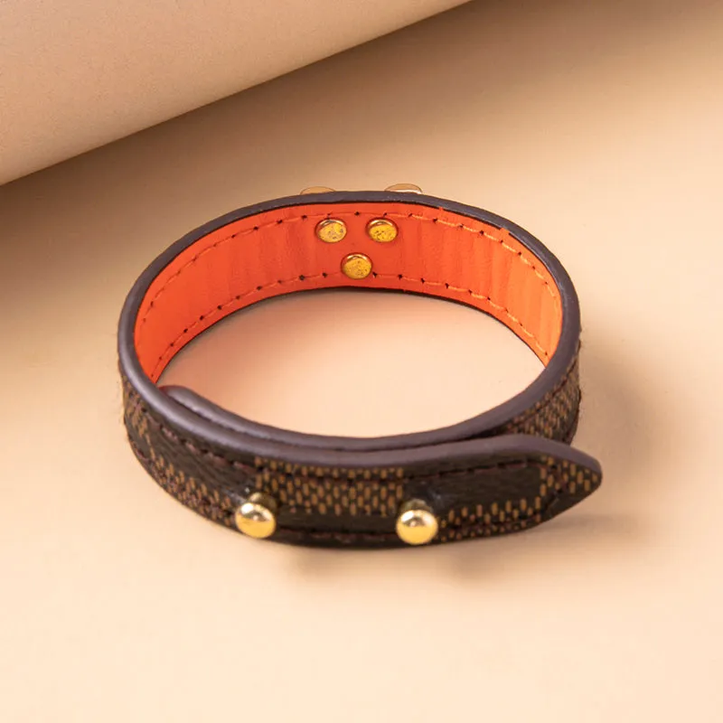 Classic Brown Plaid Stripe Leather Bracelets Bangles For Women