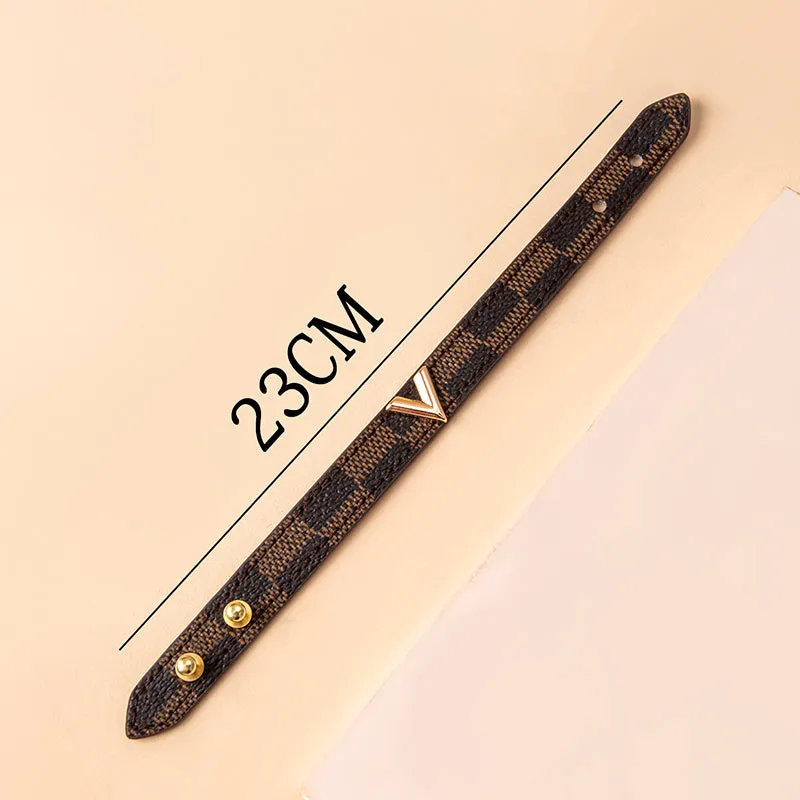 Classic Brown Plaid Stripe Leather Bracelets Bangles For Women
