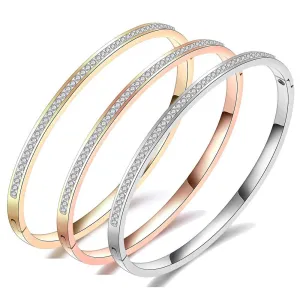 Classic Stainless Steel Rhinestone Studded Bangle Bracelets
