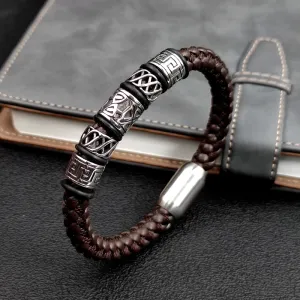 Coffee Leather With 5 Viking Bead Bracelets