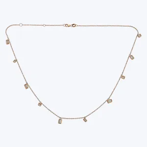 Contemporary 14K Rose Gold Baguette Diamond Scatter Necklace