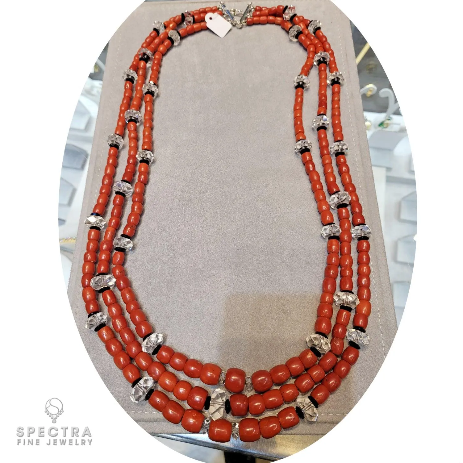 Contemporary Coral Bead Rock Crystal Tiered Necklace