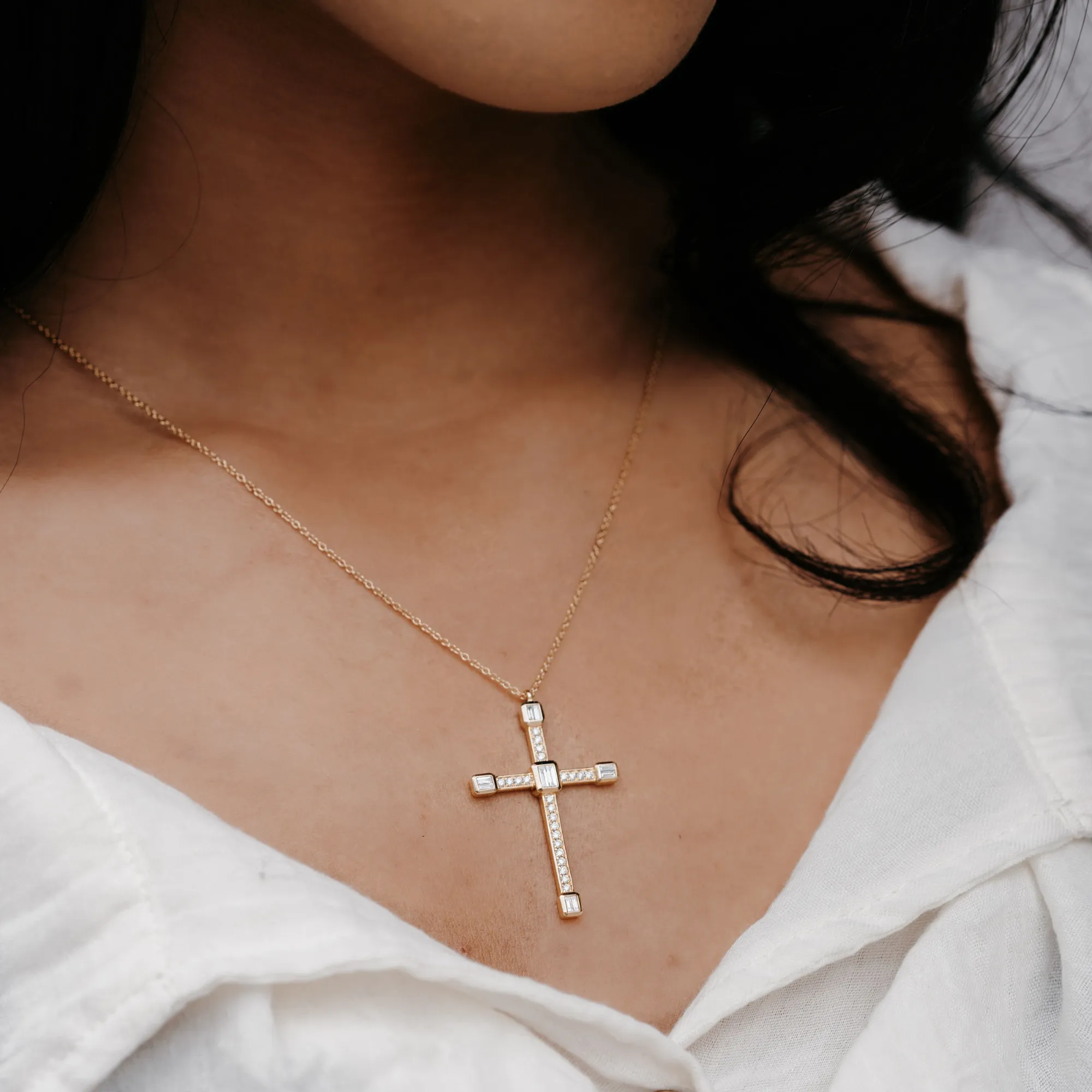 Contemporary Diamond Cross Necklace