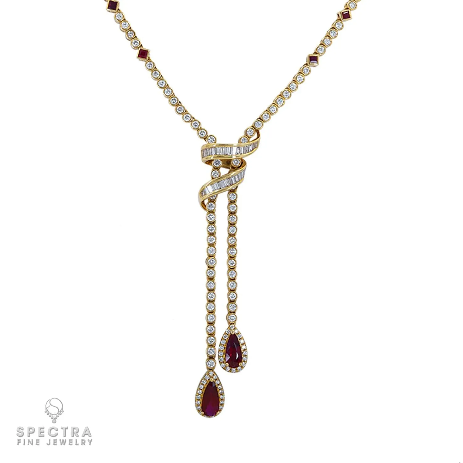 Contemporary Ruby Diamond Lavalier Drop Necklace