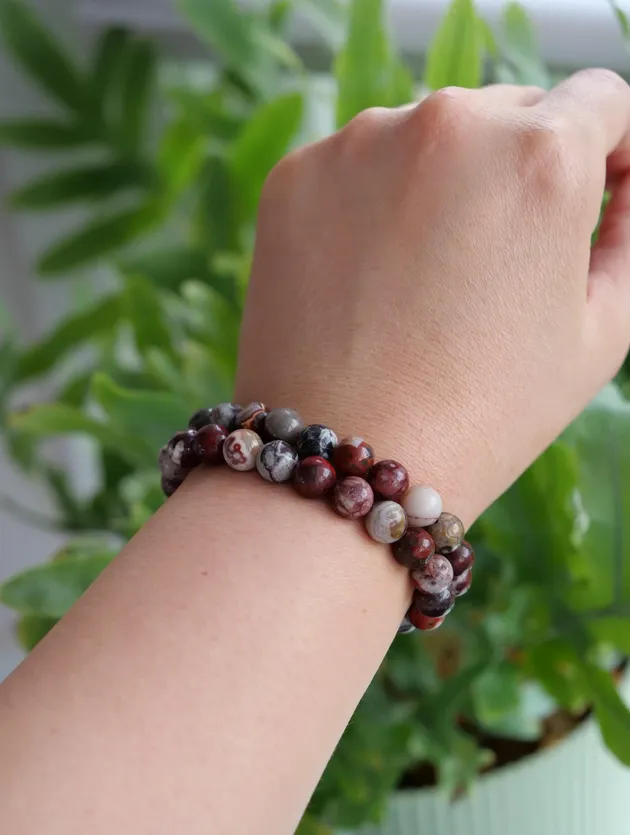 Crazy Lace Agate 8mm Beaded Natural Gemstone Elastic Bracelet, Genuine Top Grade Gift Jewelry, Men Women Fashion Energy Jewellery
