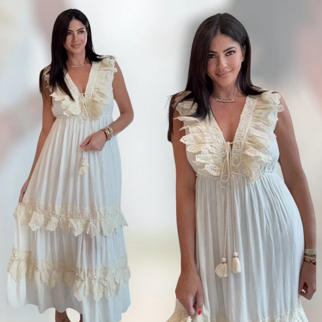 Cream Boho Resort Style Maxi Dress