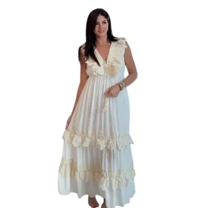 Cream Boho Resort Style Maxi Dress