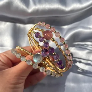 Crystal Bead Bangles - Rose Quartz, Labradorite, Amethyst high grade