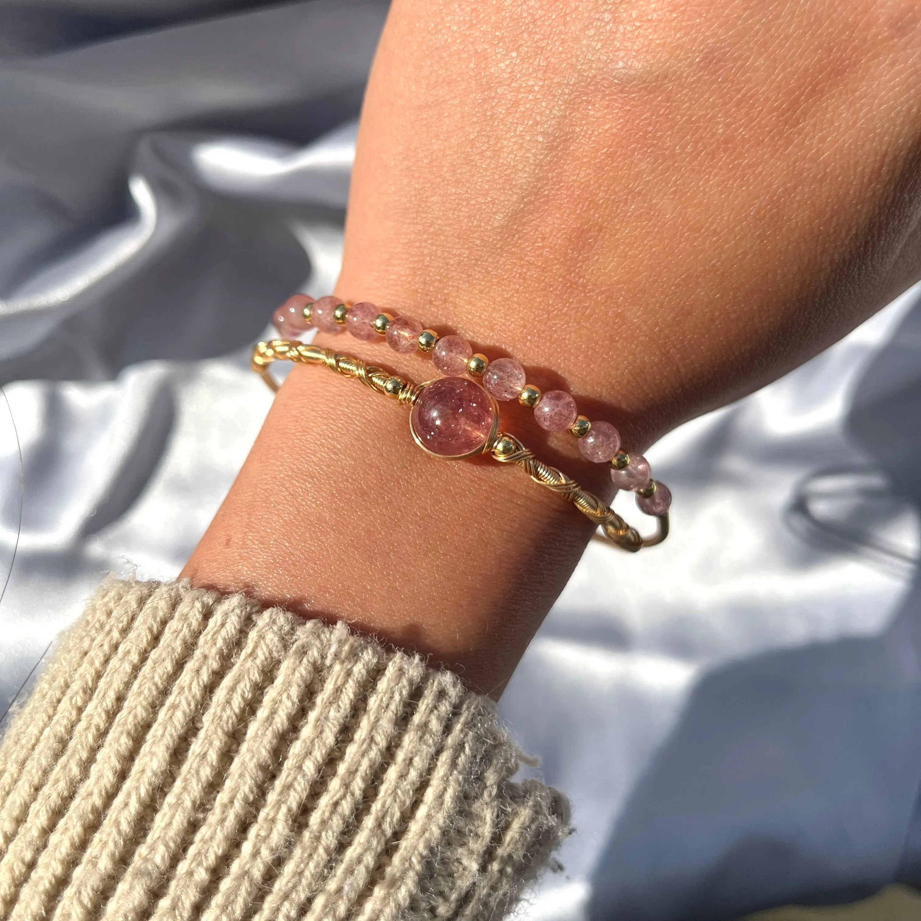 Crystal Bead Bangles - Rose Quartz, Labradorite, Amethyst high grade