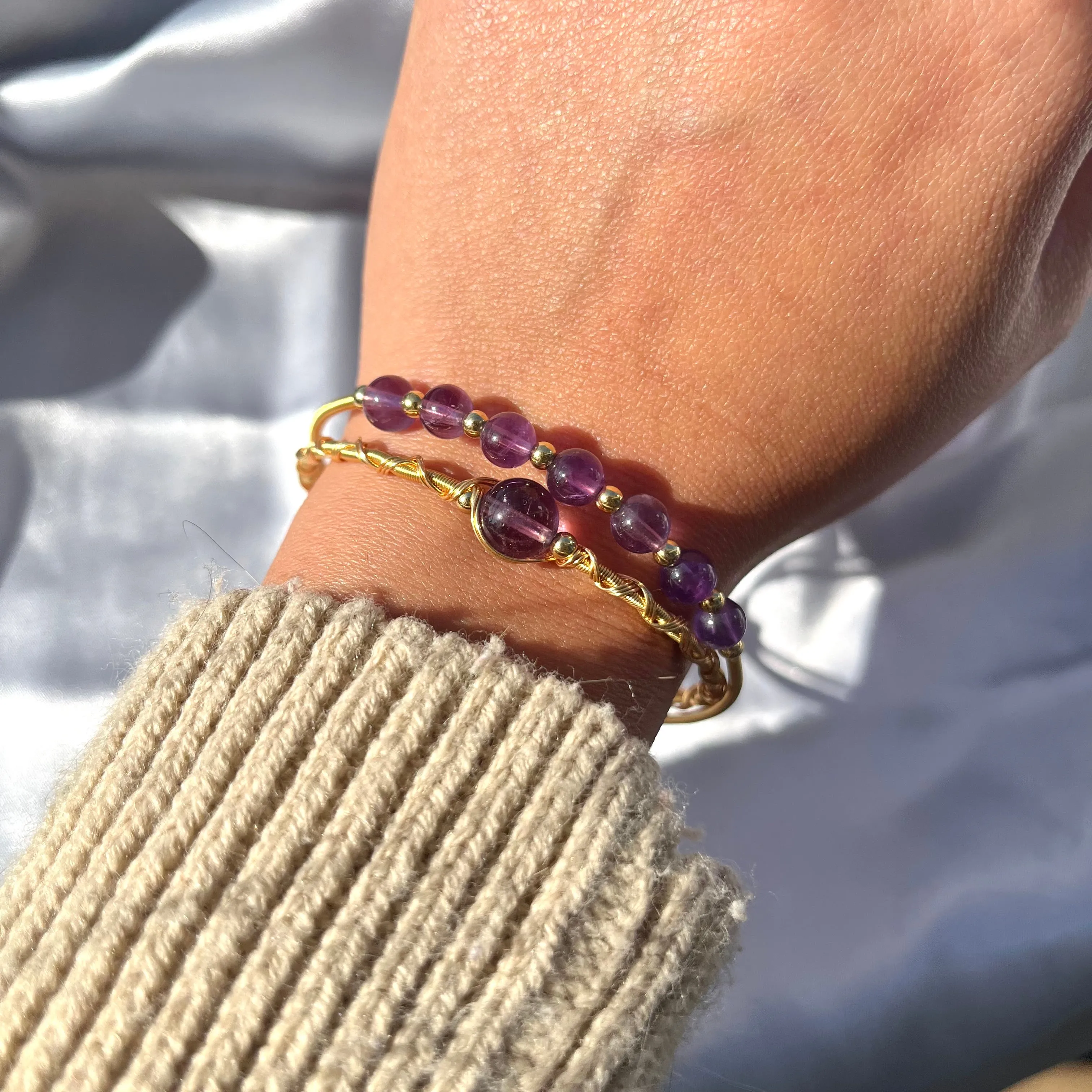 Crystal Bead Bangles - Rose Quartz, Labradorite, Amethyst high grade