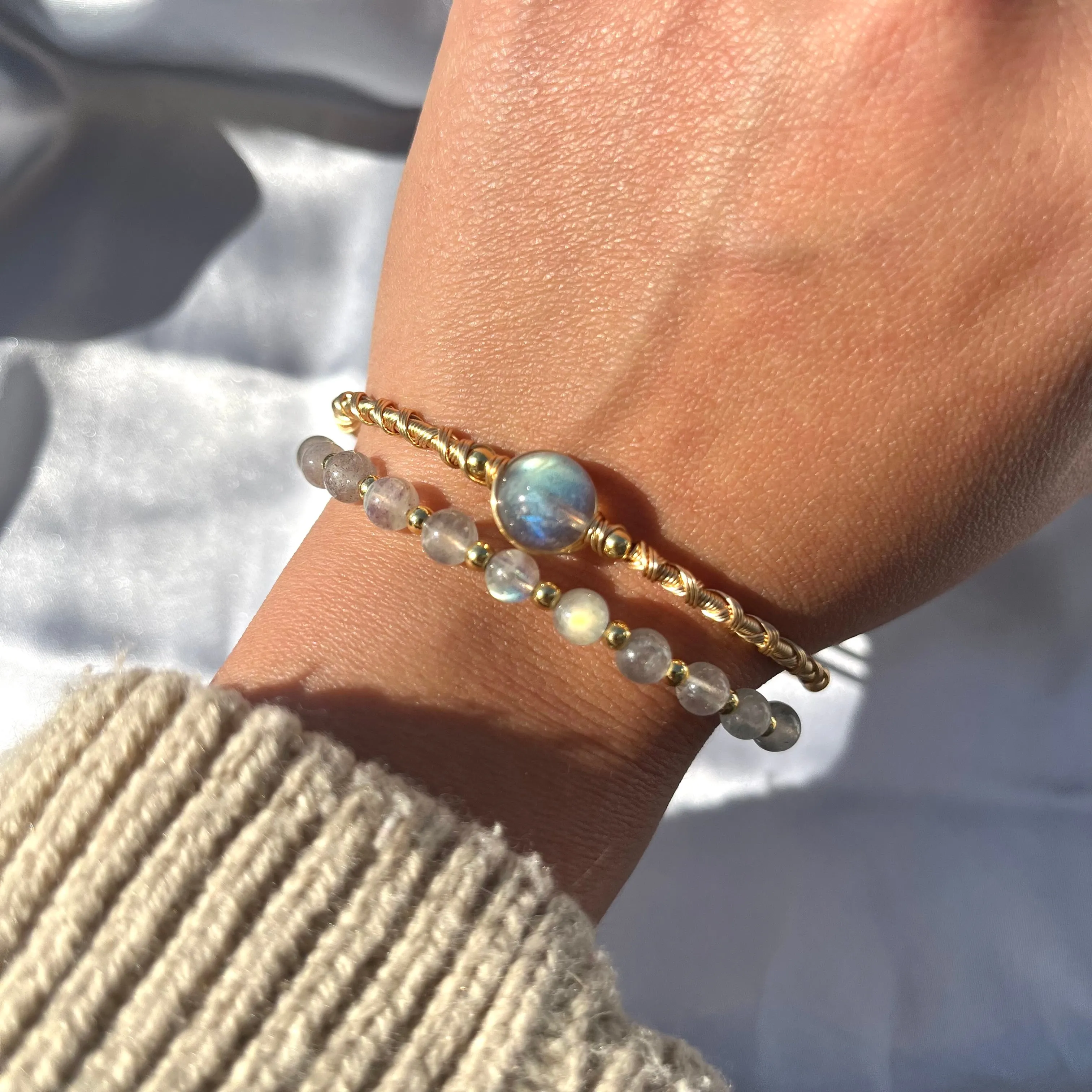 Crystal Bead Bangles - Rose Quartz, Labradorite, Amethyst high grade