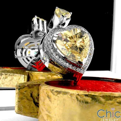 Cubic Zirconia Cz 7 Ct Heart Canary Bail Pendant