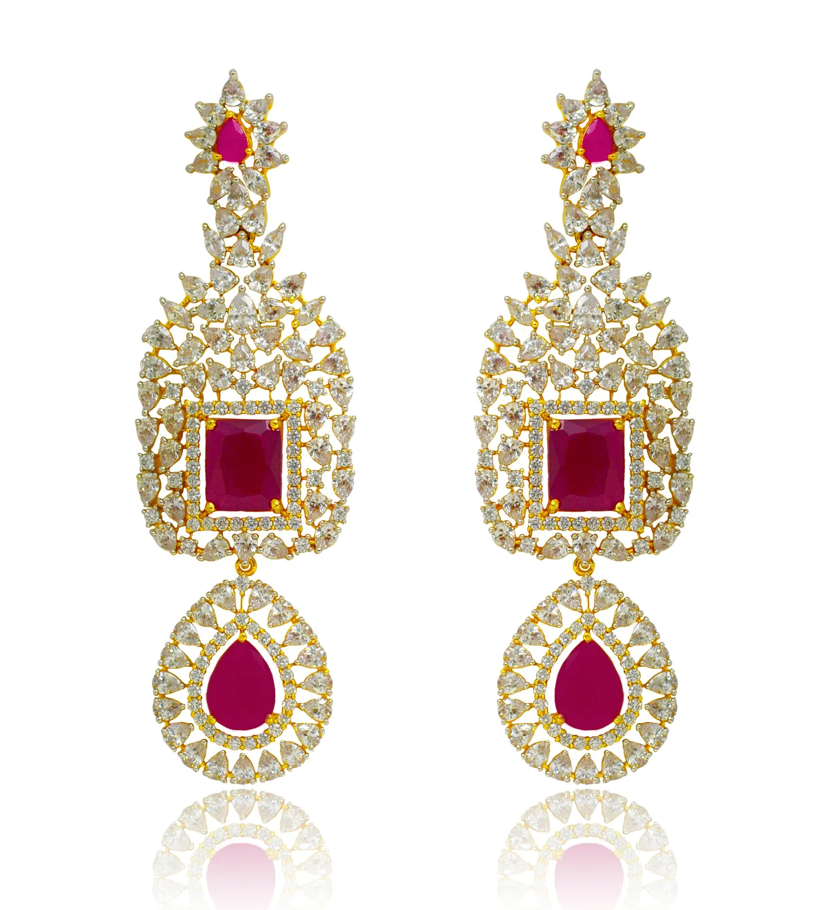 Dangle Semi Precious Ruby American Diamond Earrings (E373)
