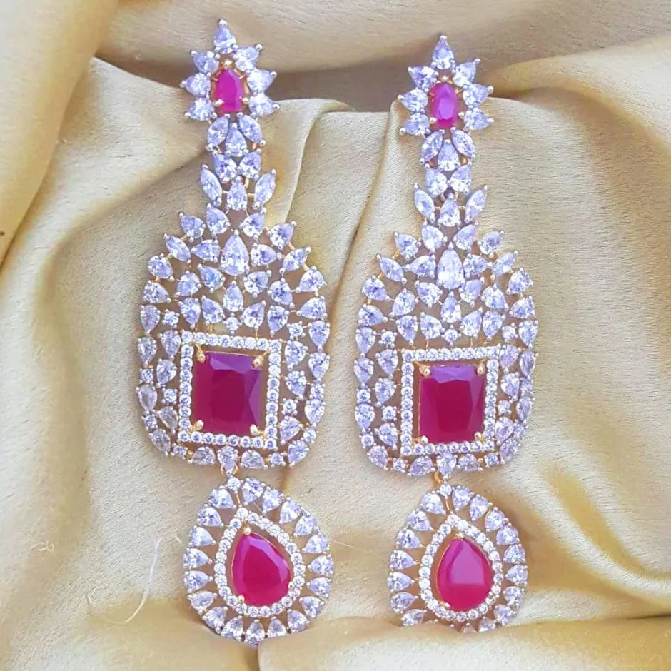 Dangle Semi Precious Ruby American Diamond Earrings (E373)