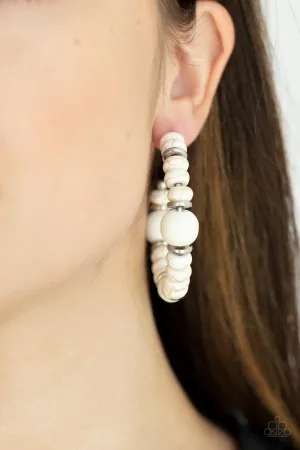 Definitely Down-To-Earth - White Stone Post Hoop Earring-Paparazzi