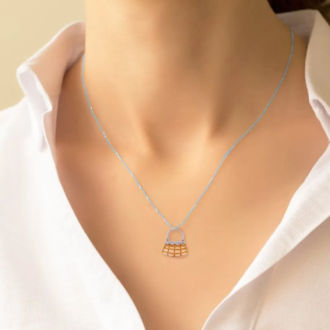 Delicate 14k White Gold Mother of Pearl Purse Pendant