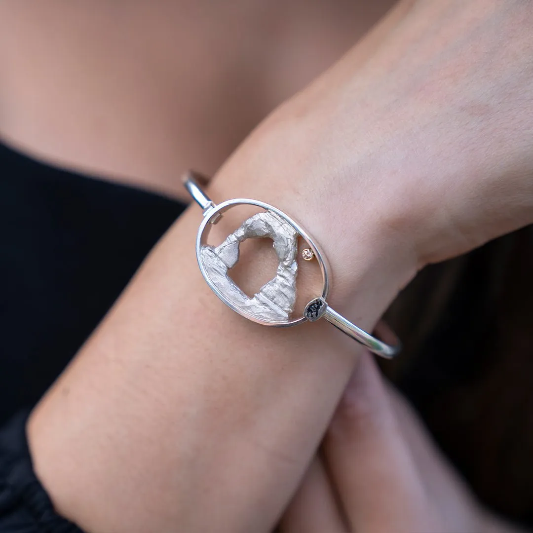 Delicate Arch Diamond Moon Bangle Bracelet