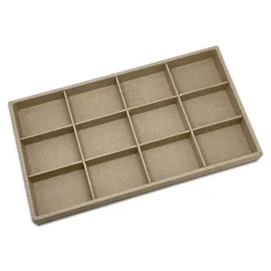 Deluxe Linen Burlap 12 Compartment Stackable Jewelry Tray