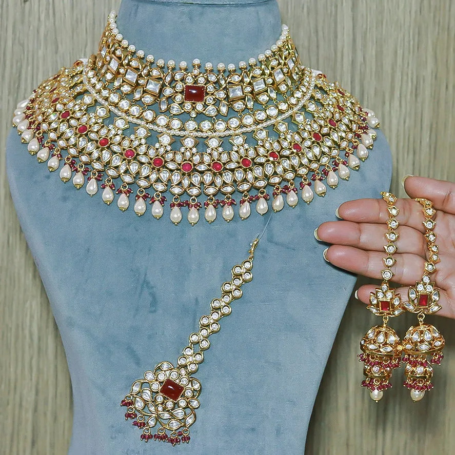 Designer Bridal Gold Plated Royal Kundan & Ruby Necklace (D521)