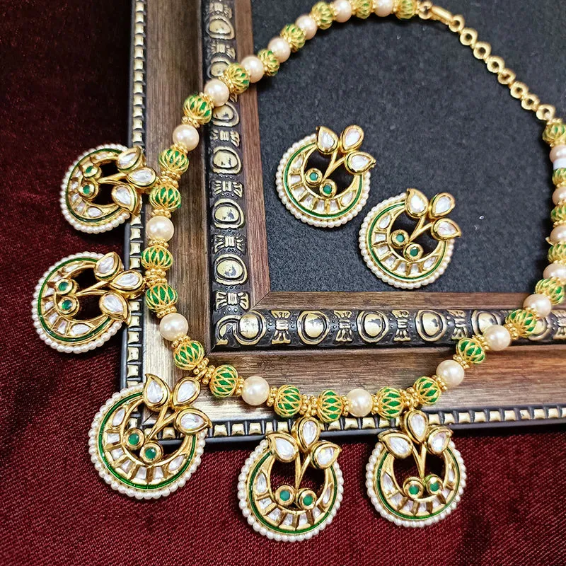 Designer Gold Plated Kundan & Ruby Stone Necklace with Earrings (D334)