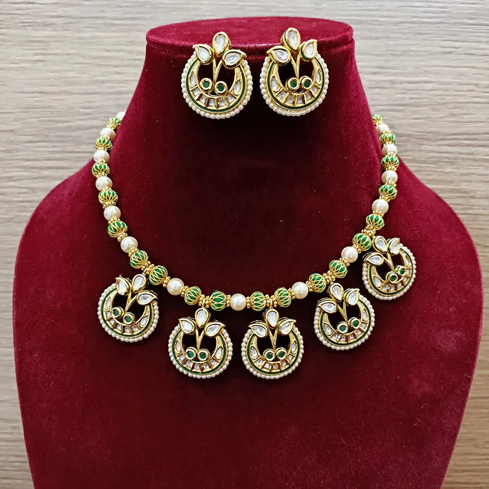 Designer Gold Plated Kundan & Ruby Stone Necklace with Earrings (D334)