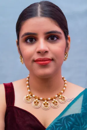 Designer Gold Plated Kundan & Ruby Stone Necklace with Earrings (D334)