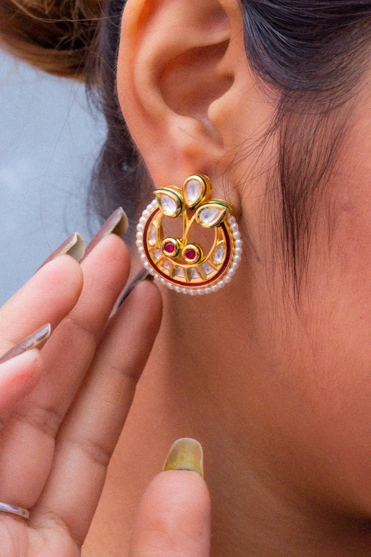 Designer Gold Plated Kundan & Ruby Stone Necklace with Earrings (D334)