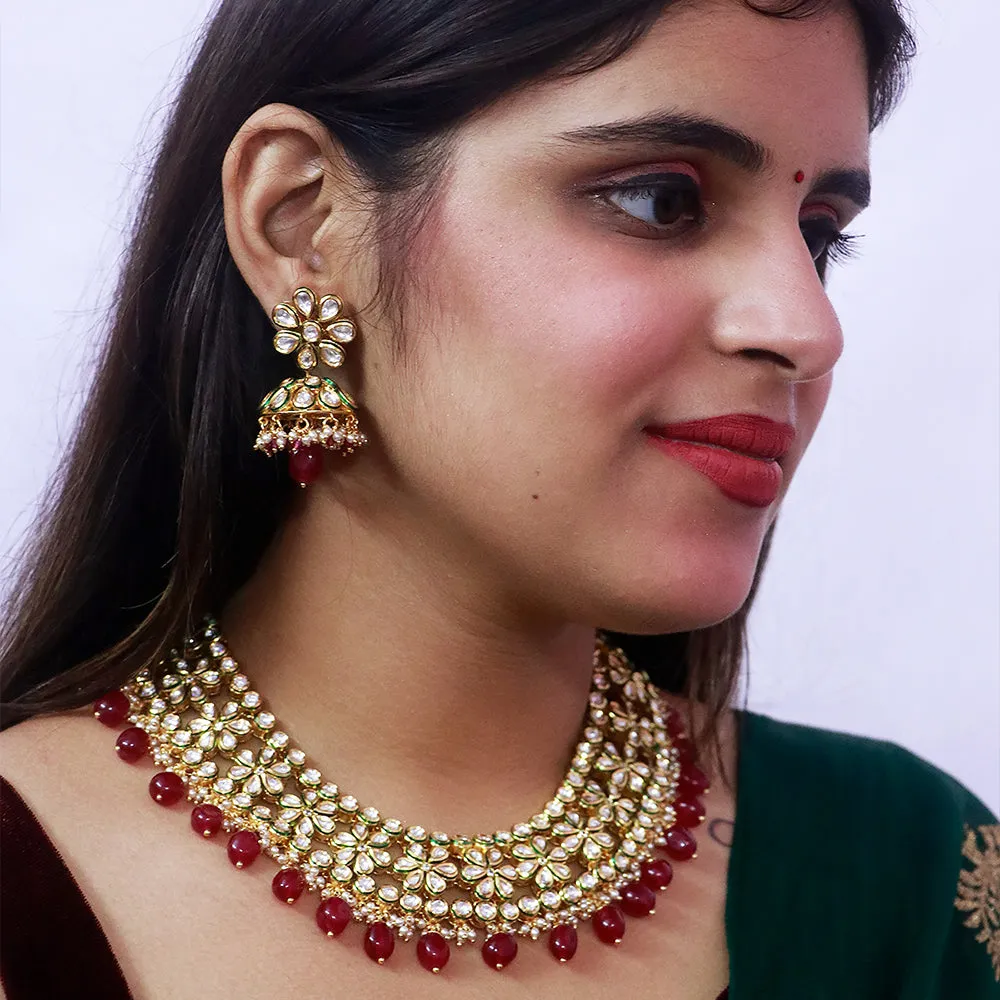 Designer Gold Plated Royal Kundan & Ruby Necklace (D530)