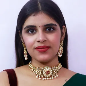 Designer Gold Plated Royal Kundan & Ruby Necklace (D531)