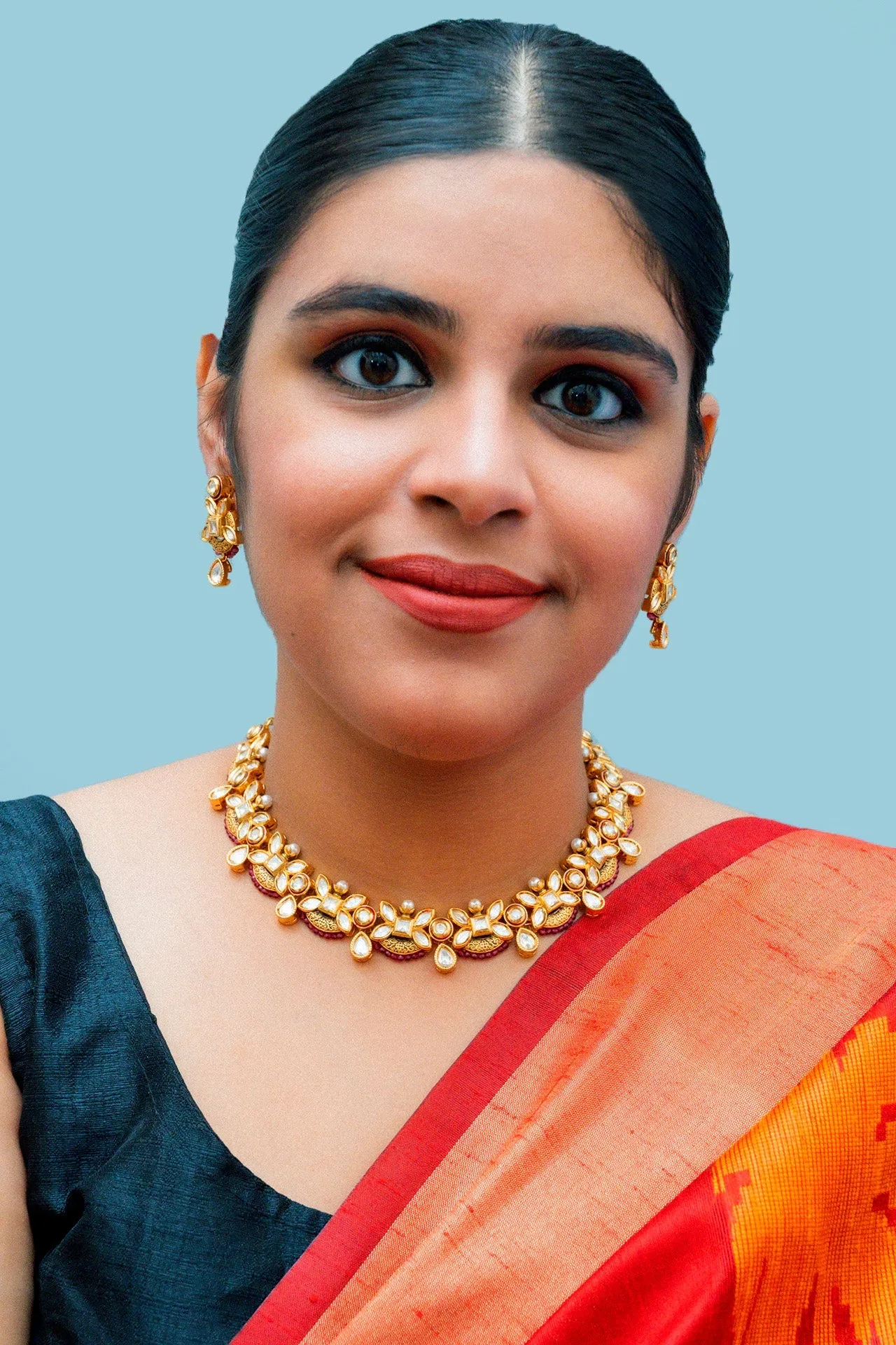 Designer Gold Plated Royal Kundan & Ruby Necklace with Earrings (D869)
