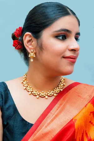 Designer Gold Plated Royal Kundan & Ruby Necklace with Earrings (D869)