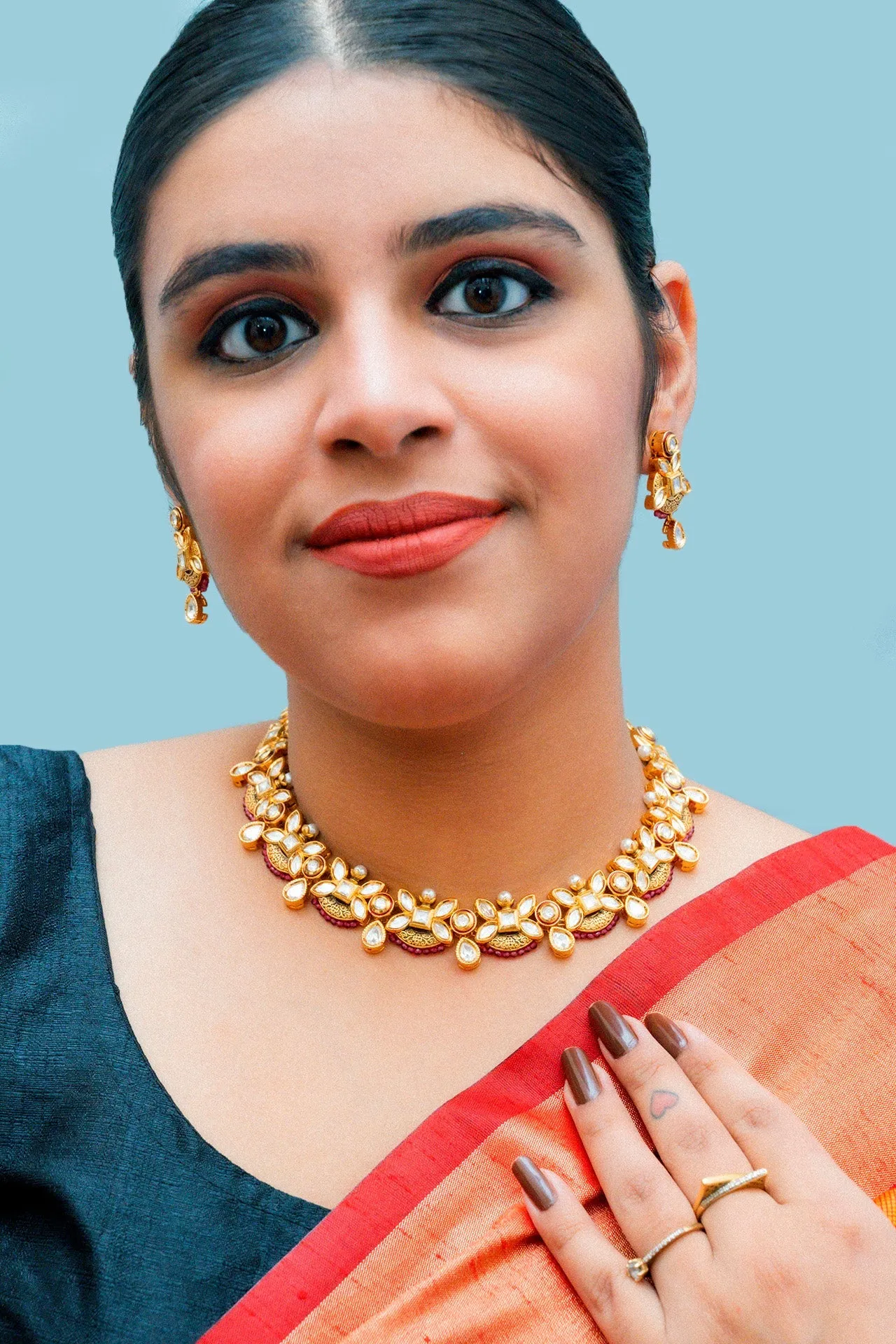 Designer Gold Plated Royal Kundan & Ruby Necklace with Earrings (D869)